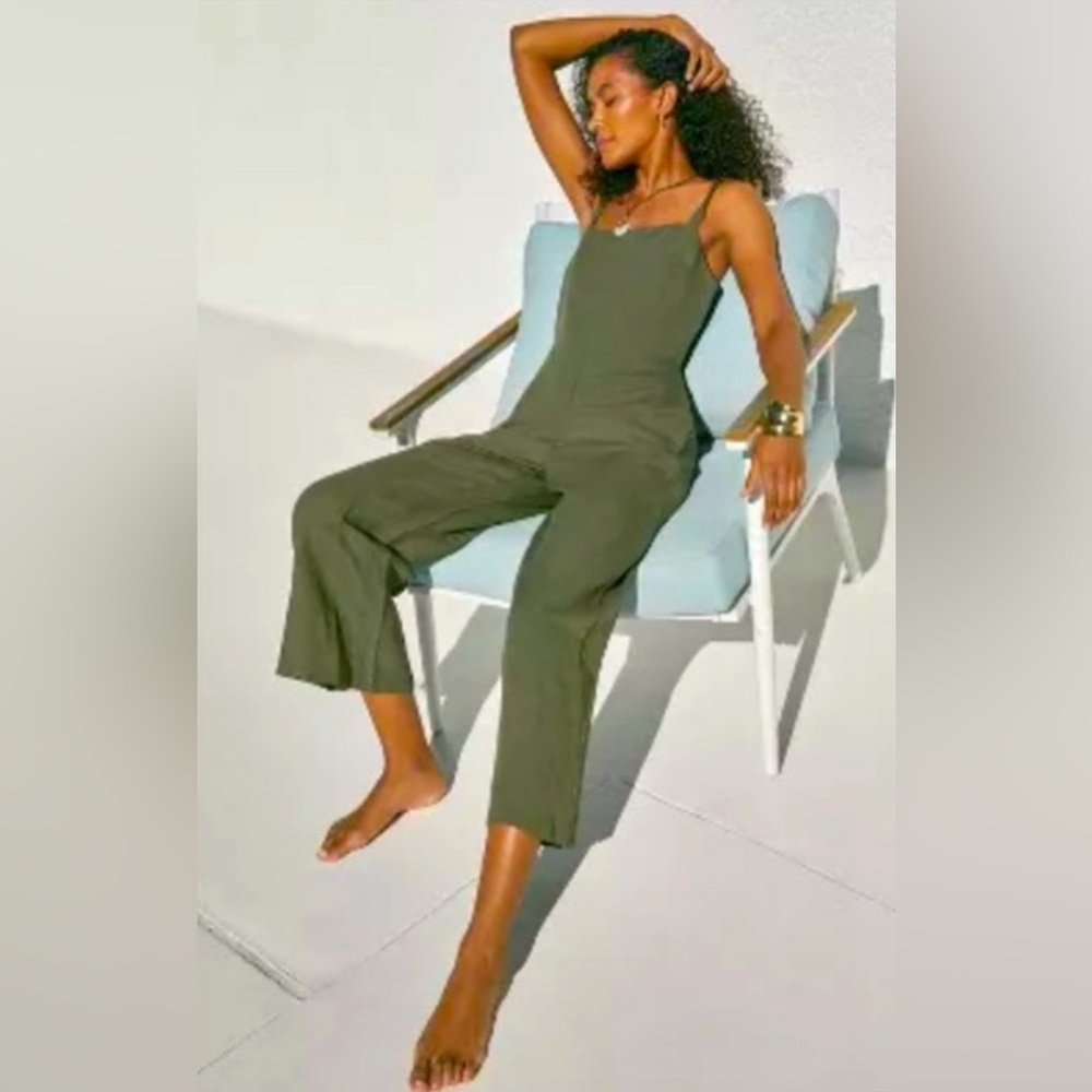 Anthropologie Olive Green Sleeveless Jumpsuit